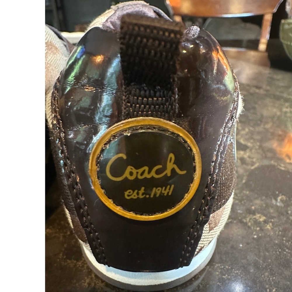 Coach Marjorie Brown Signature Monogram Slip On Sneakers Suede Patent Womens 7.5